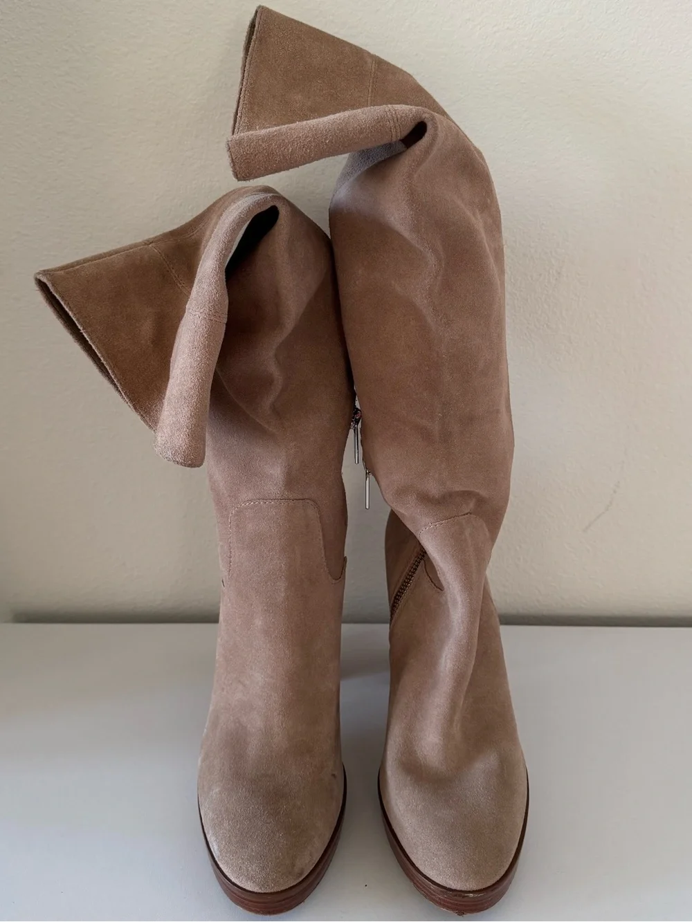 Michael Kors Regina Light Taupe Suede Knee High Boots Size